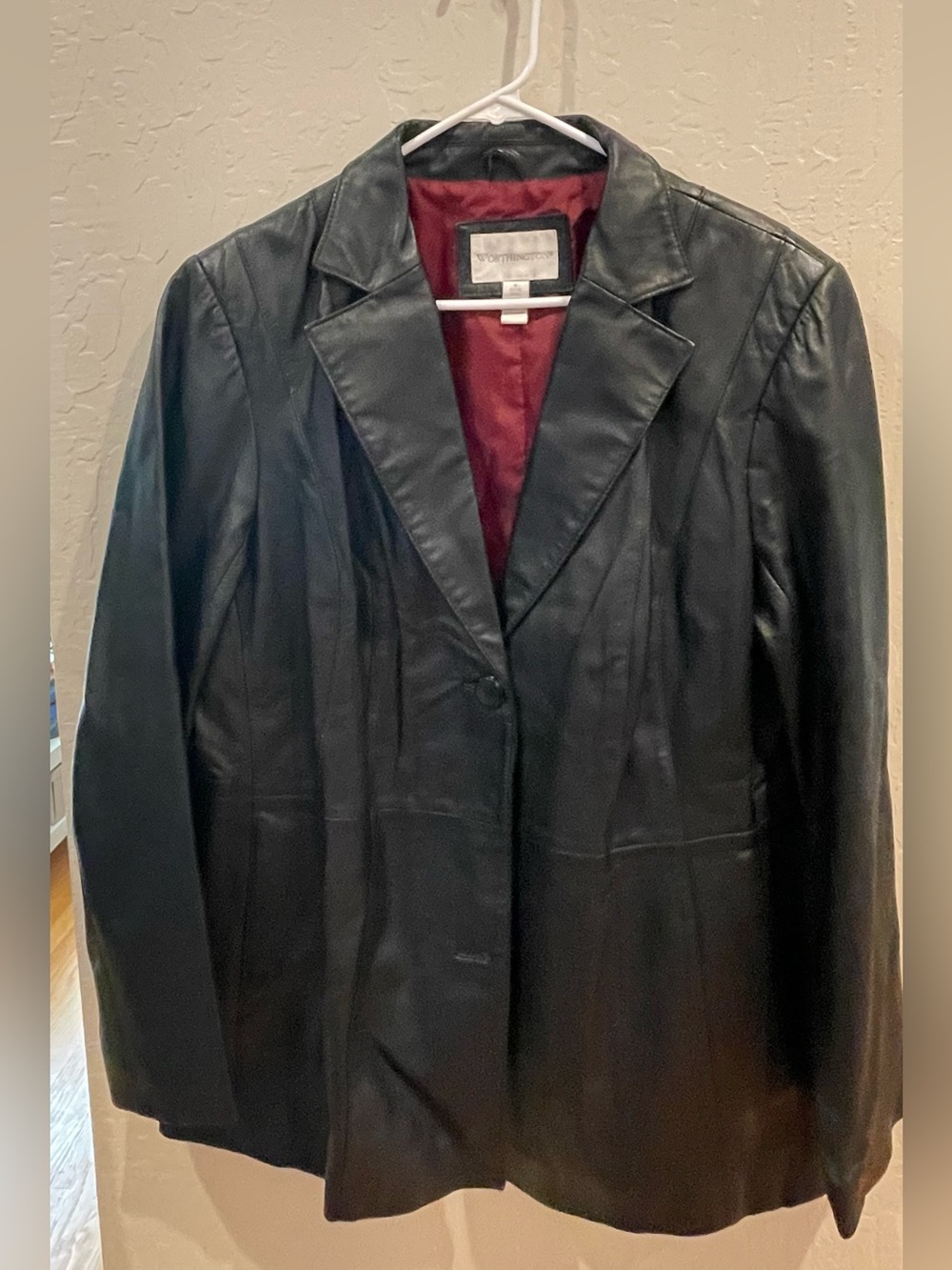 Worthington Black Leather Blazer with Burgundy Lining